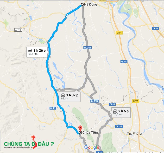 Bản đồ từ Hà Đông đi chùa Tiên