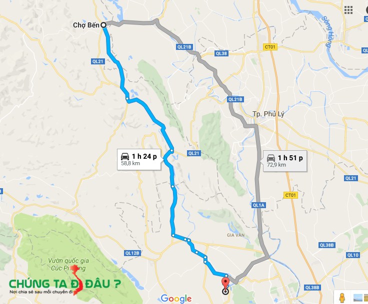 Bản đồ đường đi từ nhà mình xuống Bái Đính