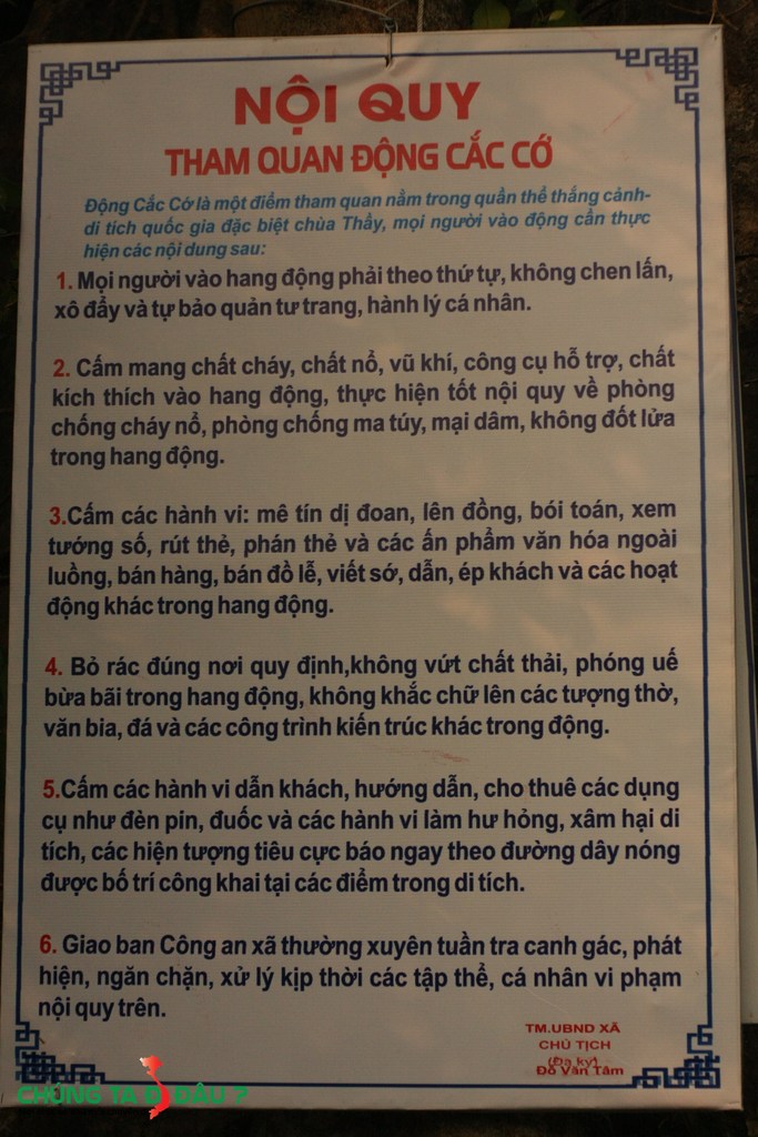 Nội quy thăm quan hang Cắc Cớ