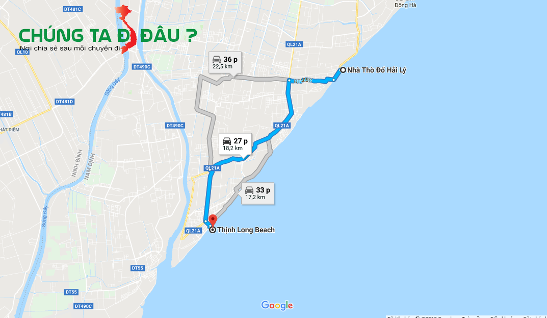 Bản đồ từ nhà thờ đổ đi xuống bãi biển Thịnh Long