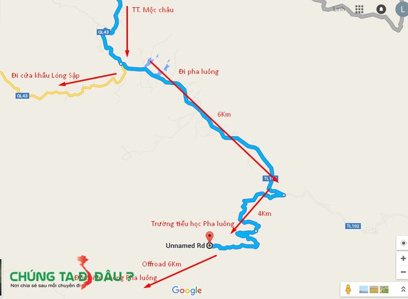 Bản đồ từ tt.Mộc chau vào Pha luông