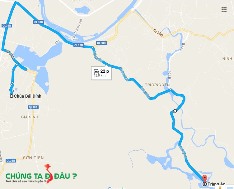 Bản đồ từ chùa Bái Đính sang Tràng An
