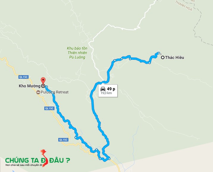 Bản đồ từ Thác Hiêu đi Kho Mường