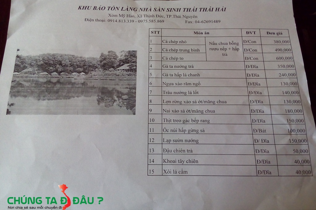 Thực đơn tại Làng nhà sàn Thái Hải